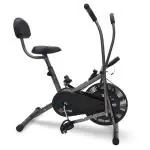 PowerMax Fitness BU-201 Dual Action Air Bike/Exercise Bike for Home |Gym Cycle for Workout With Adjustable Cushioned Seat | Non-Slip Pedals | Fixed Handles Black Gym Bike, Max user weight 120 KG