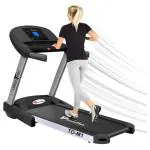PowerMax Fitness TD-M1 (4HP Peak) Pre-installed Motorized Foldable Treadmill for Home Use | Manual-Incline Treadmill | Semi-Auto Lubrication | Multifunction Console LCD Display, BT, Speaker, MP3, AUX