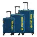 Stony Brook by Nasher Miles Classic Soft-Sided Polyester Luggage Set of 3 Teal Trolley Bags (55, 65 & 75 cm)