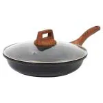 Eslite Life Nonstick 24 CM Granite Frying Pan Skillet with Lid, Non-Toxic Egg Omelette Kitchen Cooking Pans Compatible with All Stovetops (Gas, Electric & Induction), PTFE & PFOA Free (Black)