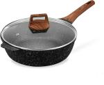 Eslite Life Nonstick 28 CM/3.8 L Granite Deep Frying Pan Skillet with Lid, 11 Inch Saute Pan Kitchen Cooking Pans Compatible with All Stovetops, PFOA Free (Black)