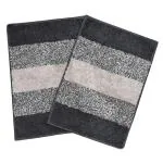 Enyra Microfiber Linea Striped Anti-Skid Set of 2 Bathmats (Grey, 35X50 cm)