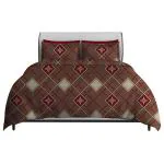 Lily Cotton Rich Fitted Double Bedsheets & 2 Pillow Cover 110 GSM | Wrinklefree | Ultrasoft- 182x198 +25 CM Portion Red & Cream