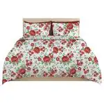 Lily Cotton Rich Premium Double Bedsheets & 2 Pillow Cover 110 GSM | Wrinklefree | Ultrasoft- 240x220 Floral Red and Green