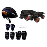 Jaspo Roller Skates Roadster Black & Orange, Adustable Skates + Knee, Elbow & Wrist Guard + Helmet