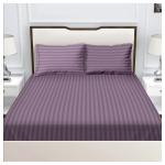 Bella Casa Solid Stripe Queen Double Bedsheet with 2 Pillow Covers 110 GSM Wrinklefree | Ultrasoft- 220x240 Purple