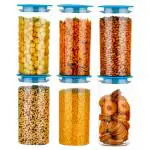 BELIZZI 6 Pcs Round Container Set |Storage Jar| Air Tight | Kitchen Organiser|Stackable|BPA Free 1400ML Each