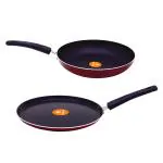 Crisera Non Stick Tawa 240 mm & Fry Pan 220mm Set / Roti Tawa/ Chapati Tawa / Fry Pan / Non-Stick Tawa / 2-Layer Metallic Finish / Cookware/ Gift Set with 2.2mm Width, Maroon