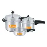 Crisera Aluminium Pressure Cooker with Outer Lid/ Induction base and Gas Stove Compatible/ 2, 3, 5 Litre Capacity for Healthy Cooking (Silver)