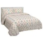 Mafatlal Pure Cotton Hand Print King Size Bedsheet with 2 Pillow covers - (93x107 inches) (Cream)