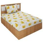 MORADO Premium Poly Cotton Single Bedsheet(228cmX152cm) with 1 Pillow Cover(43cmX68cm) White Yellow