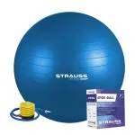 STRAUSS Anti-Burst Rubber Gym Ball with Free Foot Pump | Round Shape Swiss Ball for Exercise, Workout, Yoga, Pregnancy, Birthing, Balance & Stability, 85 cm, (Blue), Fitness Accessories