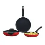 Wonderchef Venice Red and Black Aluminum Non-Stick Induction-Based Based Cookware Set 3 pcs