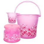 Ratan Plasticware Frosty Pink 16 L Bucket, 1 L Mug with Patala