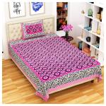 RajasthaniKart 100% Cotton 144 TC Single Bedsheet(215 cm X 137 cm) with 1 Pillow Cover(68 cm X 42 cm) Pink Golla Jaipuri