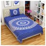 RajasthaniKart 100% Cotton 144 TC Single Bedsheet(215 cm X 137 cm) with 1 Pillow Cover(68 cm X 42 cm) Blue Rajasthani Jaipuri Traditional Sanganeri