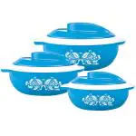 Cello Hot Serve Plastic Casserole Set, (Blue, 500ml, 850ml, 1500ml) - 3 Pieces