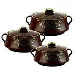 Cello Midas Casserole Gift Set with Inner Steel, 3 Unit(500ml, 1000ml, 1500ml), Black