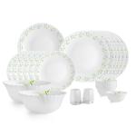 Cello Opalware Dazzle Series Tropical Lagoon Dinner Set, 23 Units | Light-Weight, Daily Use Crockery Set for Dining | White Plate and Bowl Set