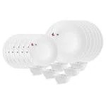 Cello Opalware Dazzle Series Lush Fiesta Dinner Set, 18 Units | Opal Glass Dinner Set for 6 | Light-Weight, Daily Use Crockery Set for Dining | White Plate and Bowl Set