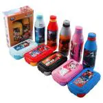 Jewel Assorted Plastic Combo Food Box and Insulated Water Bottle 650 ml - Design / Colour may vary