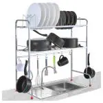 Limetro Steel Dish Rack for Kitchen 2 Layer | Length Adjustable, Bartan Stand for Drying | Stainless Steel (Black)