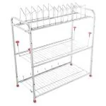 Limetro Steel  Wall Mount Kitchen Utensils Dish Rack | Stainless Steel Utensil Rack/Stand With Plate & Cutlery Stand (24 X 24 Inches) Dish Stand/Holder | Kitchen Shelves Organizer | Wall Mount, Hanging