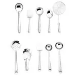 Classic Essentials Stainless Steel 10 Pieces Cooking Spoons Set, Contains Ladle, Turner, Strainer, Rice Spoon, Oval Spoon, Serving Spoon, Kitchen Cooking Essential Set for Home, 10 Pcs