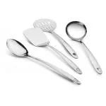 Classic Essentials Stainless Steel Cooking and Serving Spoon Set of 4, Complete Silver Kitchen Tool (Pack of 4)