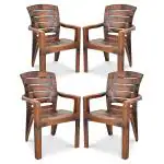 MAHARAJA SINGHAM-101 for Home, Café & Restaurant Heavy Duty Comfortable Plastic Outdoor and Indoor Chairs with Arm Rest Bearing Capacity up to 200Kg (Pack of 4, Teakwood)