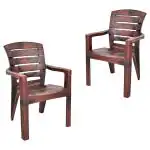 MAHARAJA SINGHAM-101 Plastic Chairs for Home, Café, Garden & Restaurant Heavy Duty Comfortable Plastic Outdoor and Indoor Chairs with Arm Rest Bearing (Pack of 2, Copper)