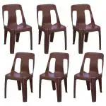 MAHARAJA Bahubali Stylish Heavy Duty | Stackable | Armless | for Home, Garden, Restaurants and Office (Brown, Set of 6, Pre-Assembled)