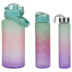 Zingla Motivational Water Bottle With Time & Capacity Marker Leakproof Unbreakable Water Bottle For Gym Office Set Of 3 Daily Tracking Time Marks (Pink) - Plastic, 900 Ml , 300 ML, 1000 ML