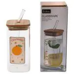 Swastik Housewares Mason Jar with Reusable Glass Straw with Bamboo Airtight Twist Lid, Suitable for Milk, Juice, Shake(320ML - Pack of 1)