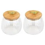 Swastik Housewares Glass Containers for Kitchen Storage | Transparent Jars with Wooden Lids | Perfect for Snacks, Masala, Pickles, Pulses, Cookies (Set of 2, 660 ML Each)