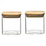 SWASTIK HOUSEWARES Wooden Lid Glass Containers for Storage 780 ML Set of 2 Glass Jar with Wooden Lid Containers for Kitchen Storage Set Masala Container Spice Jar Glass Jar for Pickle Jars for Kitchen
