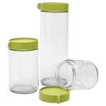 SWASTIK HOUSEWARES Round Glass Jars For Storage & Decoration With Green Airtight Lid, Plastic Green Cap Storage Jar, Round Fancy Green Cap Storage Canister Jar (Set Of 3) 900 ml, 600 ml, 320 ml