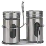 SWASTIK HOUSEWARES Revolving Stainless Steel & Glass Spice Jar Set with Rack | Pepper Shakers Set with 3 Adjustable Pour Holes | Glass Bottle Namak Dani for Kitchen Restaurant Hotel