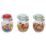 SWASTIK HOUSEWARES Airtight Glass Container with Lids Food Storage Jar Round-Storage Canister with Clear Preserving Seal Wire Clip Fastening for Kitchen Canning Beans Spice Set of 3