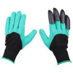 Cubent Heavy Duty Garden Farming Gloves Washable with Right Hand Fingertips ABS Claws for Digging and Gardening (Free Size, Green)(Acrylonitrile Butadiene Styrene, pack of)