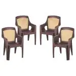 MAHARAJA SAFARI-114 Plastic Chairs for Home, Cafe & Restaurant Heavy Duty Comfortable Plastic Outdoor and Indoor Chairs with Arm Rest Bearing Capacity up to 200Kg (Pack of 4, Beige)