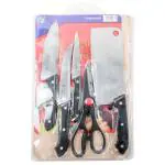 Zingla Stainless Steel Kitchen 5-Pcs Knife Set with Wooden Chopping Board & Scissor Vegetable & Meat Cutting (Set of 5 + 1 Chopper Board)