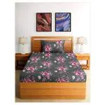 Neela Home Glaze 95 GSM Single Bedsheet with 1 Pillow Cover D4018 Black Floral Pink