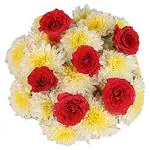 Pooja Flowers Chrysanthemum Yellow & Button Rose (Approx 80 g-130 g)