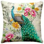 Bianca Exoctic Grey & Beige Peacock Print Velvet Cushion Covers 40x40 cm
