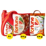 Fortune Premium Kachi Ghani Mustard Oil 5 L + Fortune Sulphurless Sugar 5 kg + Fortune Everyday Full Grain Basmati Rice 5 kg