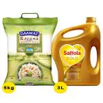 Saffola Gold Rice Bran Based Blended Oil 3 L + Daawat Rozana Gold Basmati Rice 5 kg