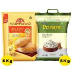Aashirvaad Select Sharbati Atta 5 kg + Daawat Devaaya Basmati Rice 5 kg (Combo Pack)