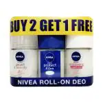 Nivea Roll-On Deodorant Buy 2 Get 1 Free Combo Pack - Pearl Beauty + Protect & Care + Whitening Smooth Skin (Pack of 3 x 25 ml)