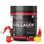 INLIFE Hydrolyzed Type 1 & 3 Collagen Peptides Powder - Strawberry Lemon Flavour 200 gm